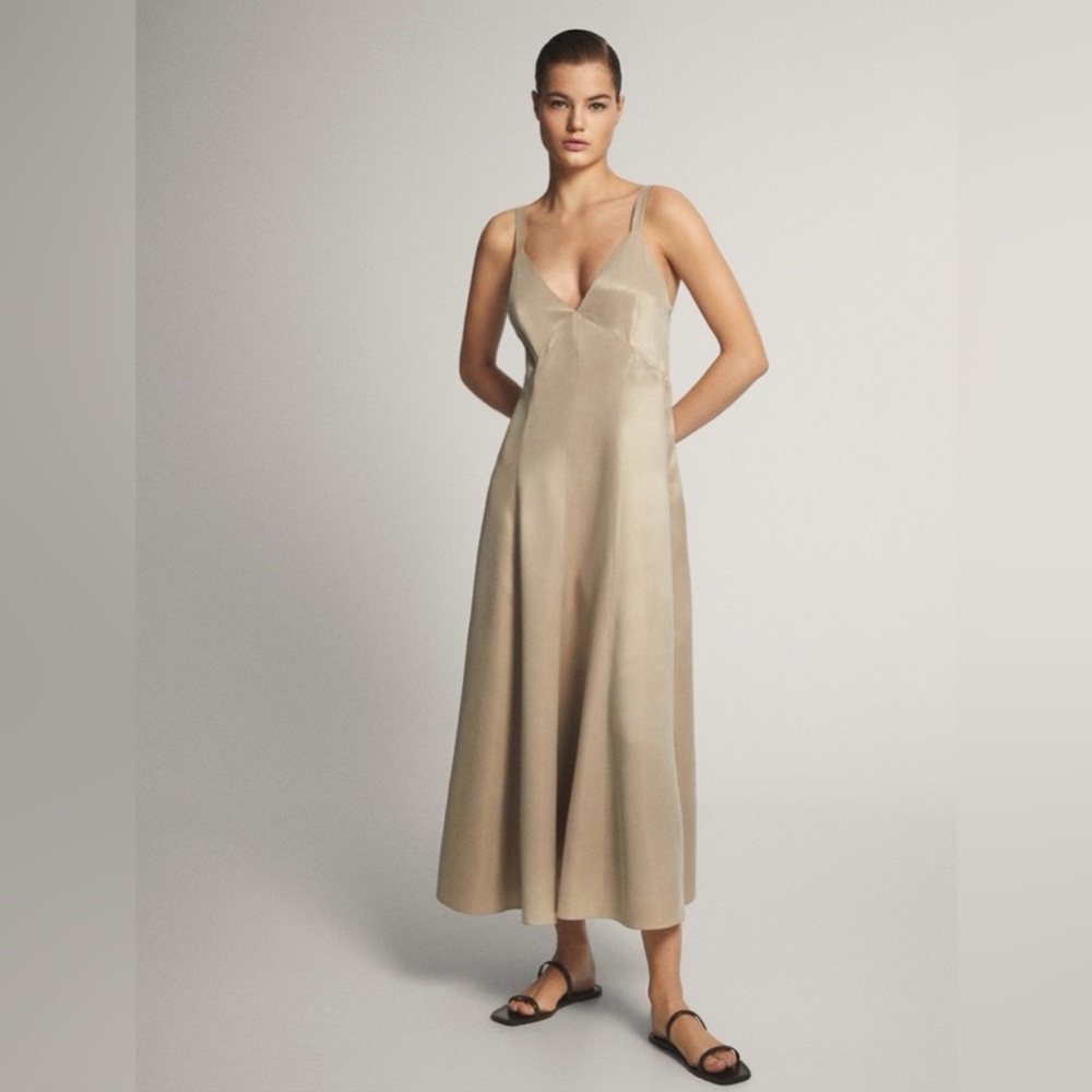 NWT Massimo Dutti Cupro Camisole
Maxi Dress Slit Beige Tan